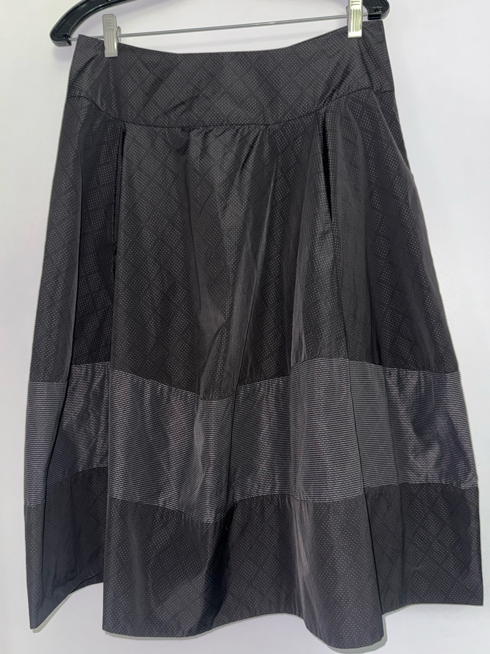 Lilith Black Mixed Pattern Taffeta A-Line Midi Skirt with Pockets